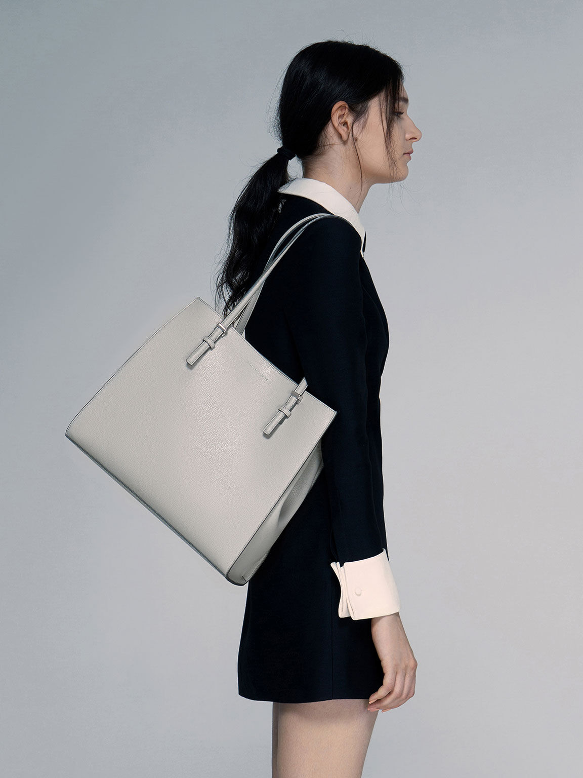 Grey Double Handle Tote Bag CHARLES KEITH TW
