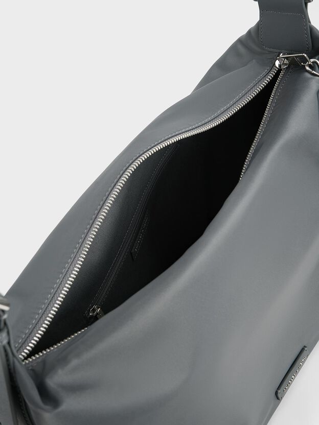 Nylon Chain-Link Slouchy Shoulder Bag, Grey, hi-res