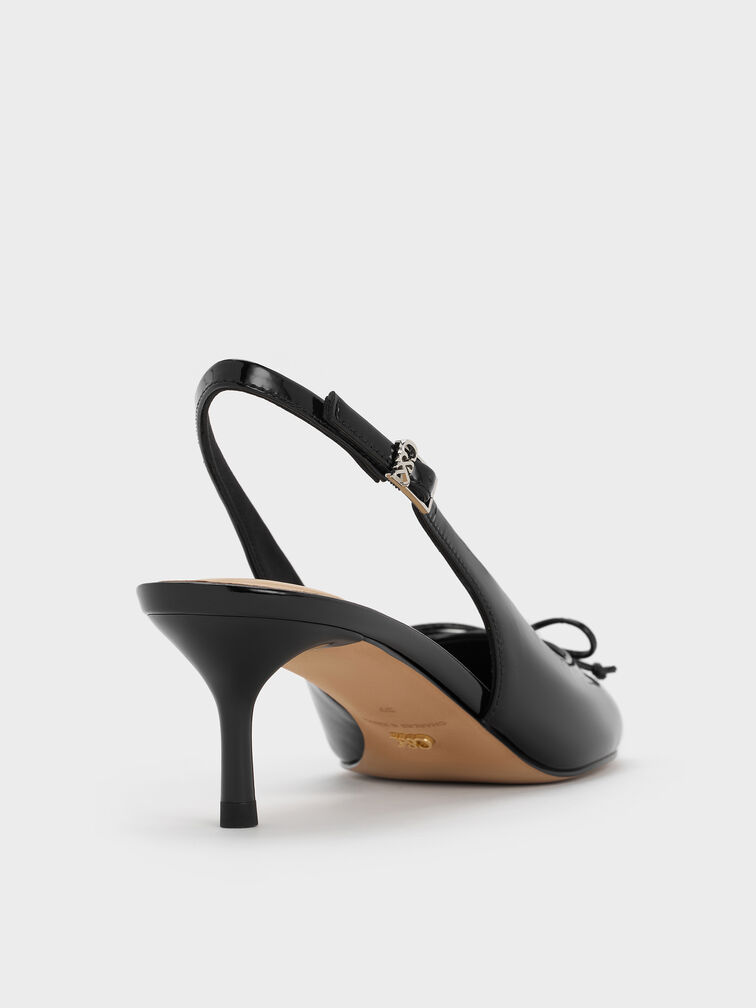 Aretha Patent Leather Bow Slingback Kitten Heels, Black Patent, hi-res
