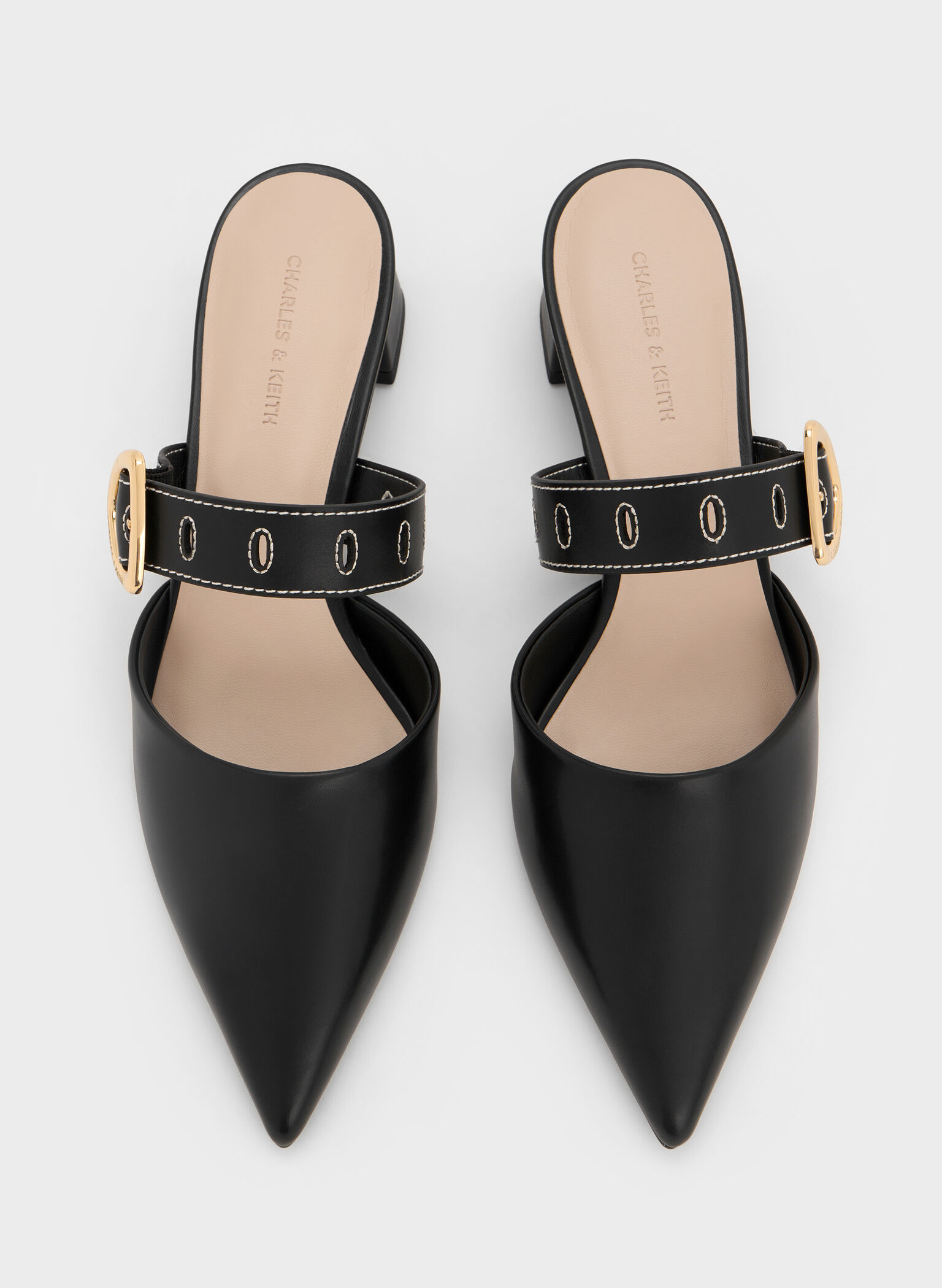 Mules de tacón Sepphe con detalles de recortes, Negro, hi-res