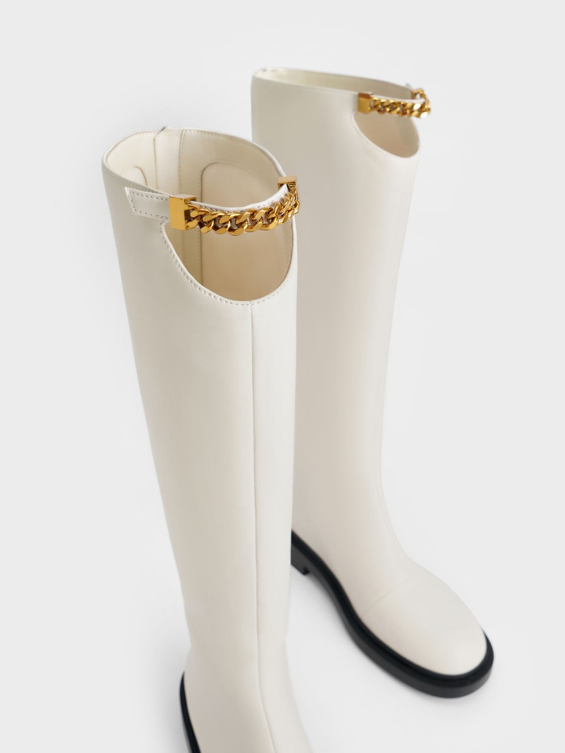 Chalk Chain-Link Cut-Out Knee-High Boots - CHARLES & KEITH NZ