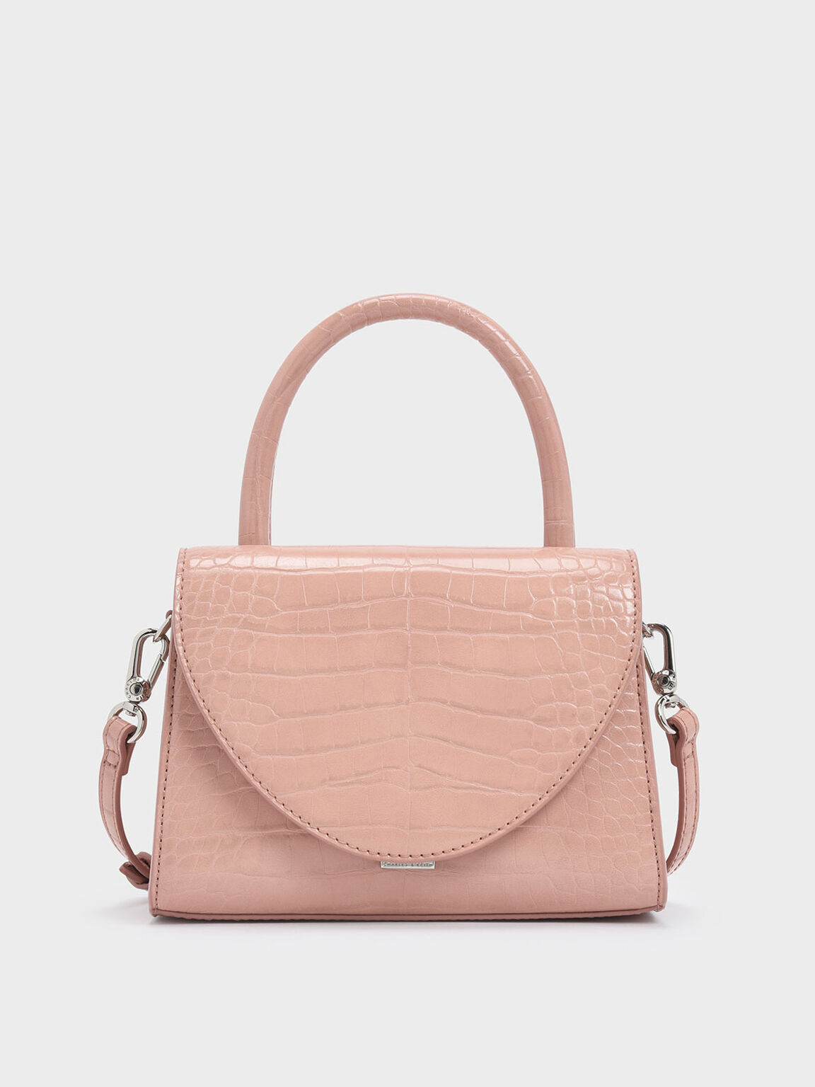 鱷魚紋經典手提包, 粉紅色, hi-res
