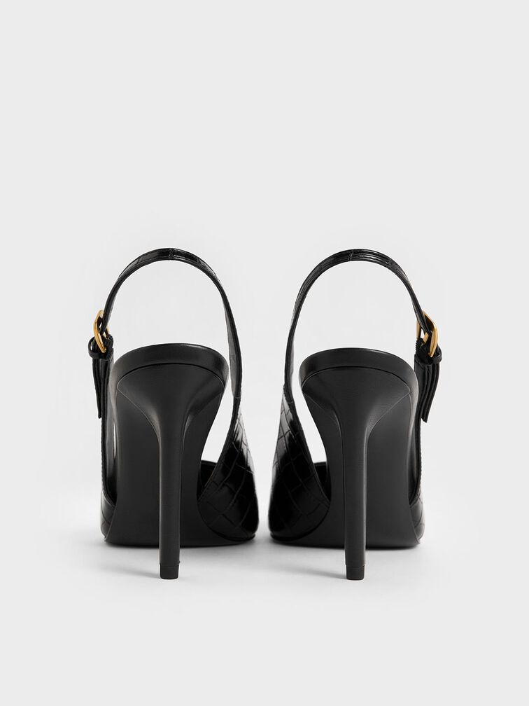Croc-Effect Cone-Heel Pointed-Toe Pumps, Animal Print Black, hi-res