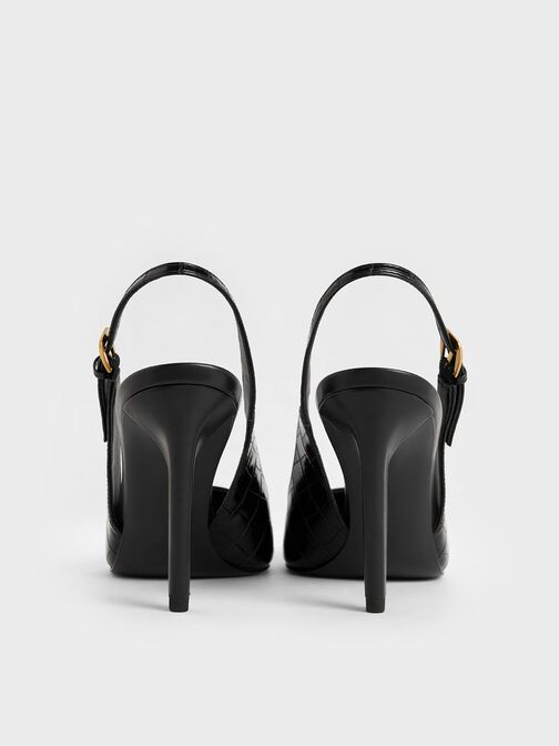 Croc-Effect Cone-Heel Pointed-Toe Pumps, Animal Print Black, hi-res