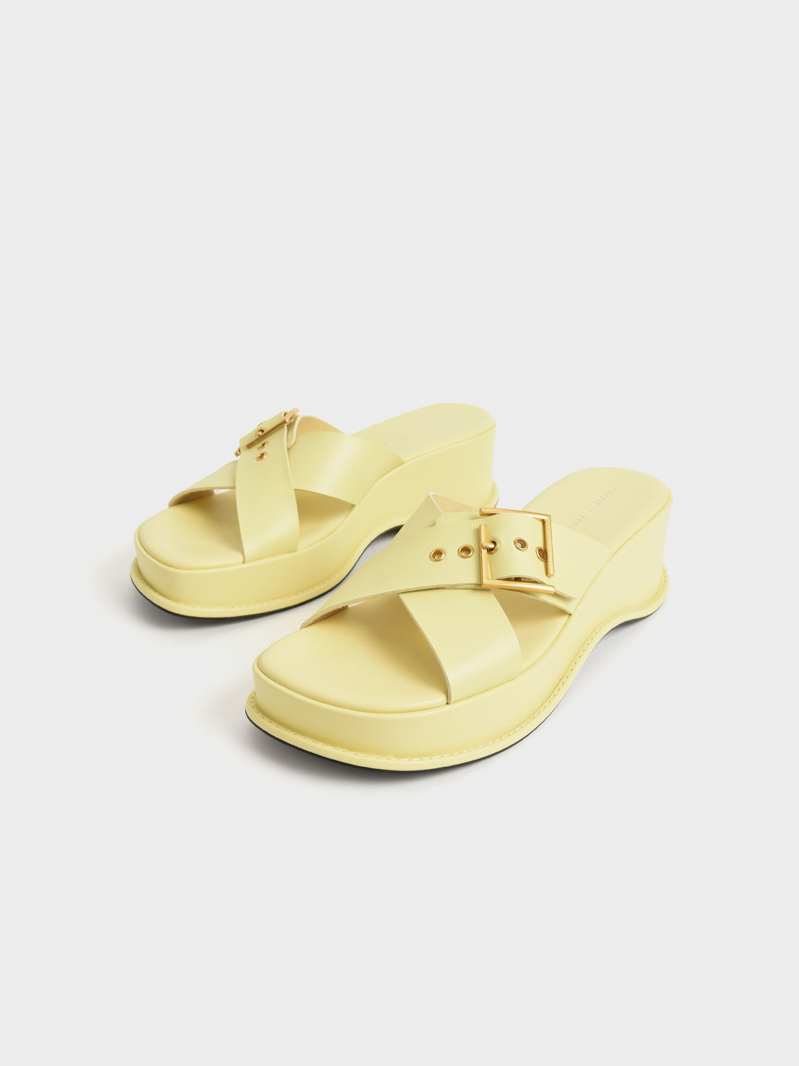 Yellow Buckled Crossover Platform Sandals CHARLES & KEITH MY