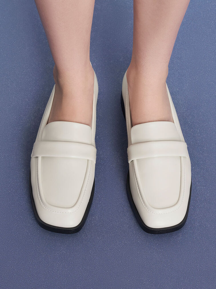 Square-Toe Penny Loafers, Chalk, hi-res