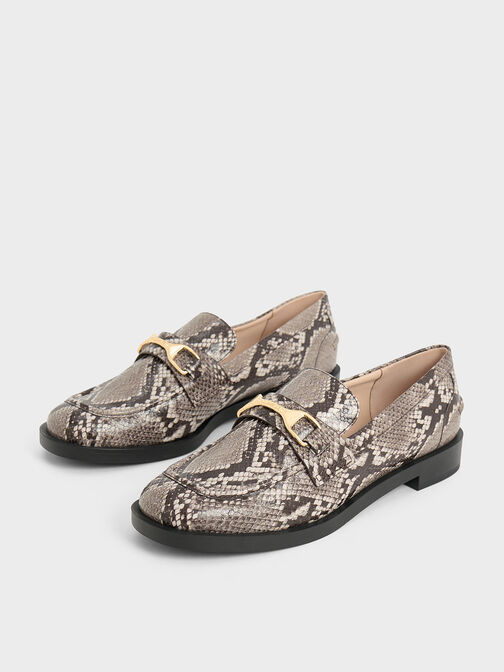 Snake-Print Metallic-Accent Loafers, Animal Print Natural, hi-res