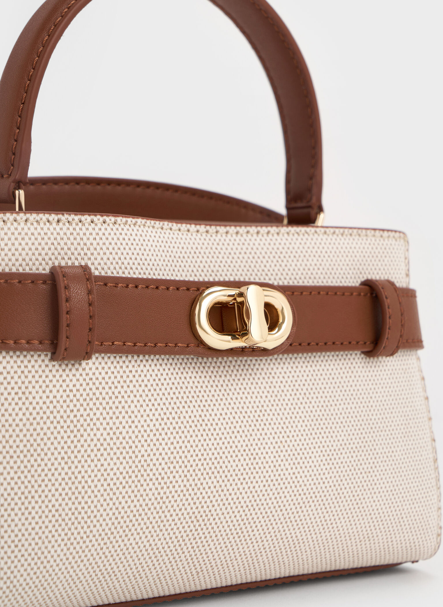 Bolso Aubrielle de lona bicolor con asa superior, Lona gris pardo, hi-res