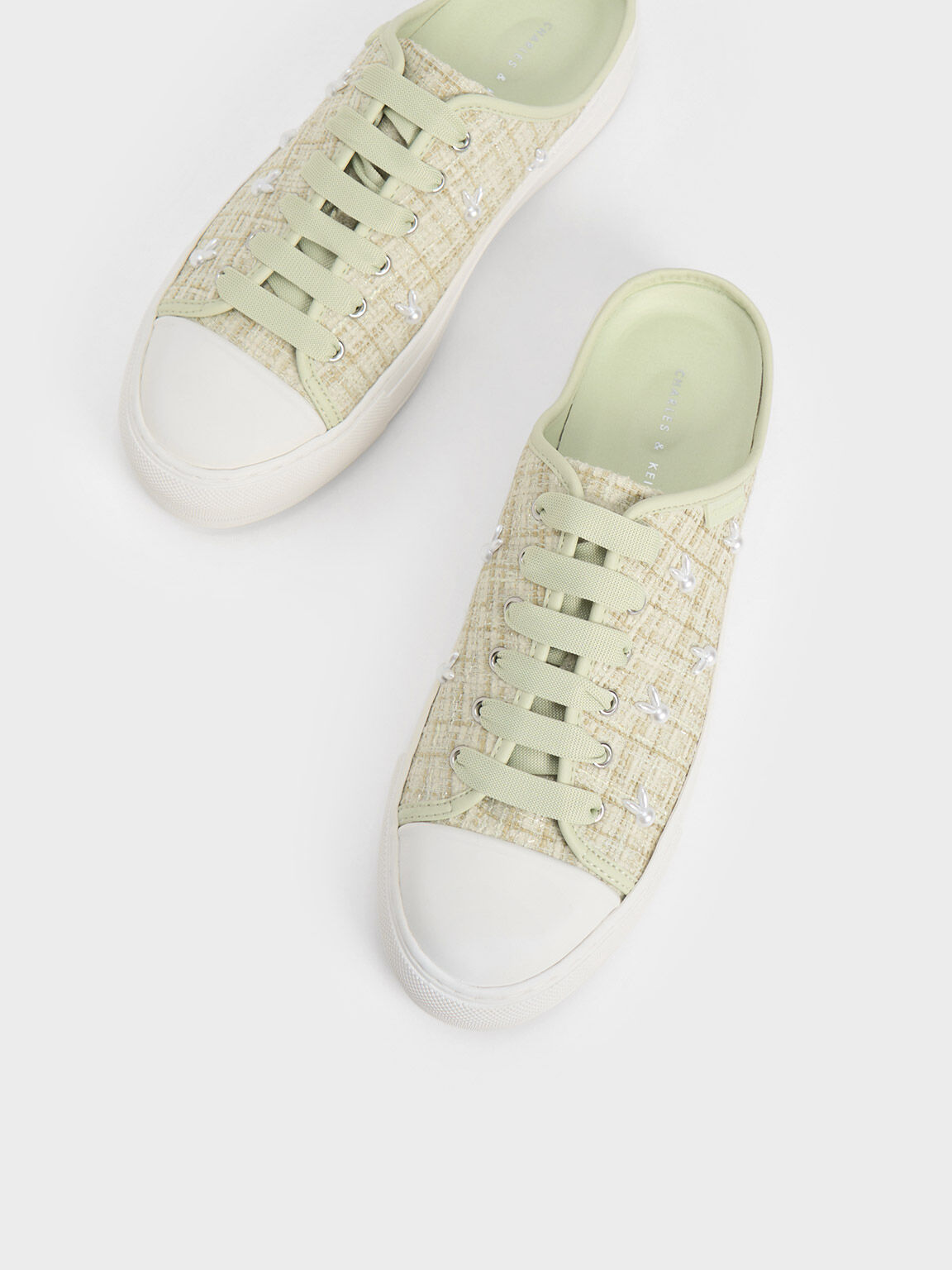 Bunny Tweed Slip-On Sneakers, Green, hi-res