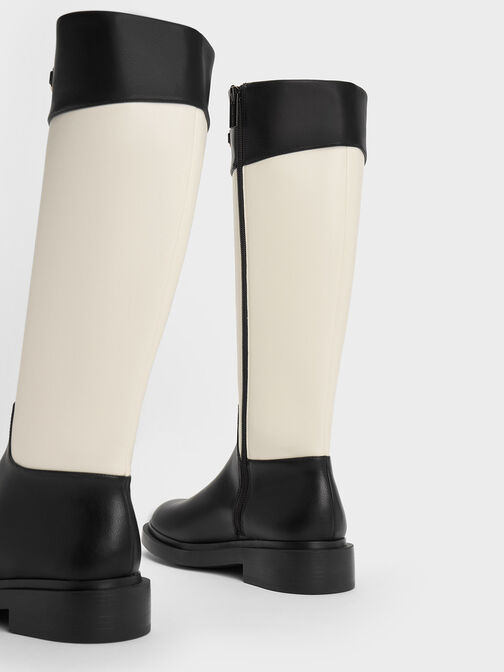 Two-Tone Metallic Chain Accent Knee-High Boots, Multi, hi-res