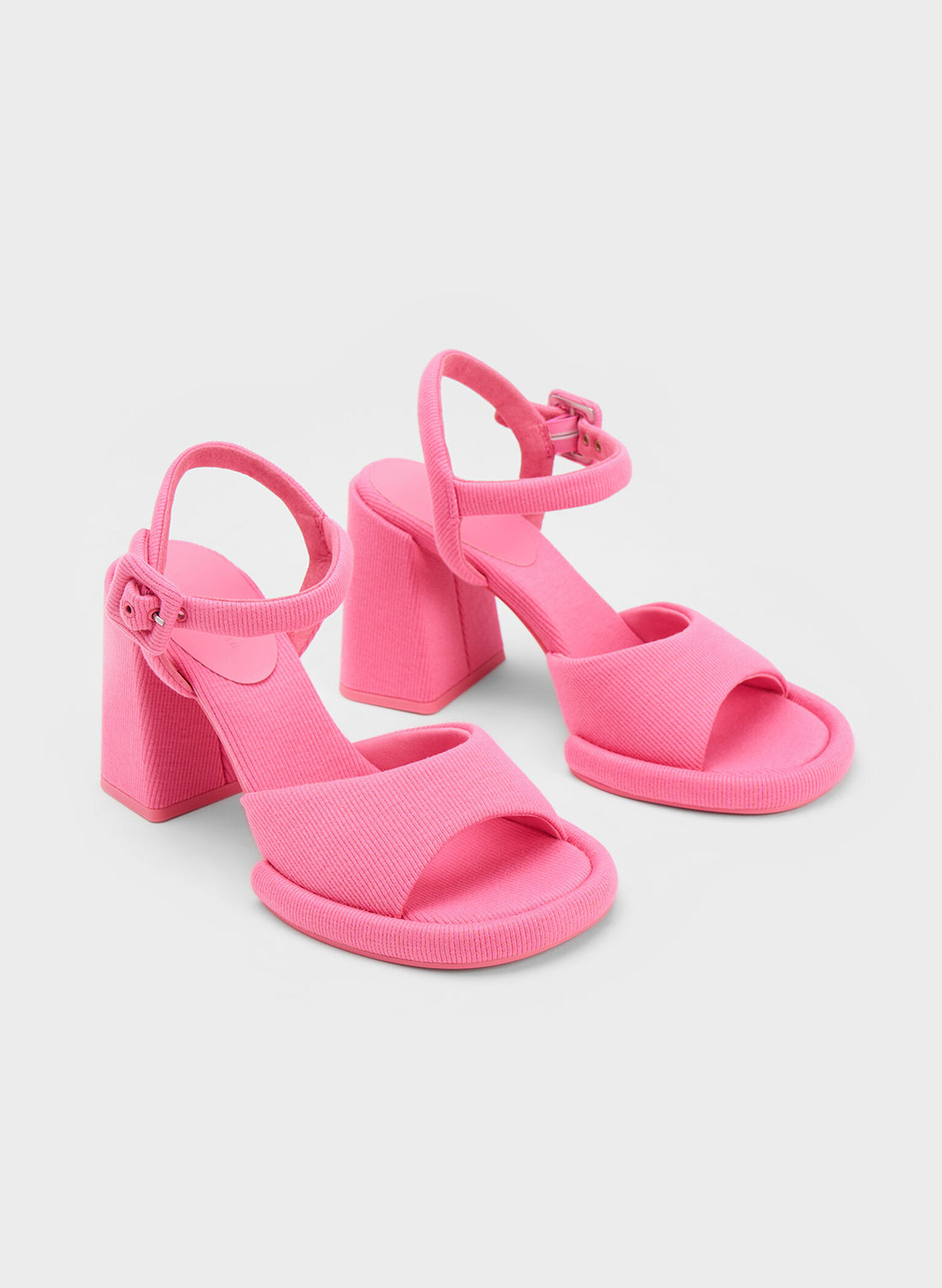 Sinead Woven Trapeze Heel Buckled Sandals, Pink, hi-res
