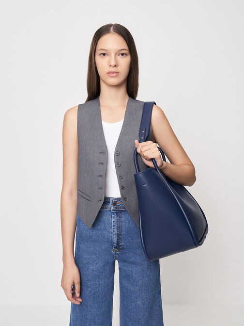 Tubular Slouchy Tote Bag, Navy, hi-res