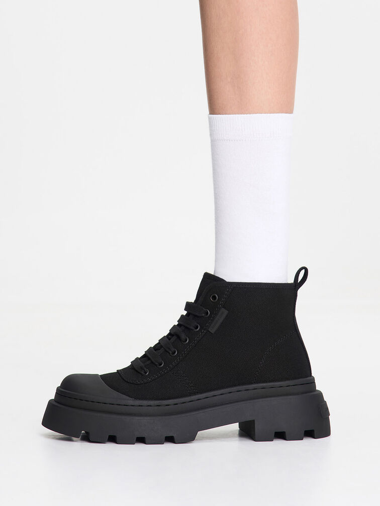 Black Canvas High-Top Sneakers - CHARLES & KEITH SG