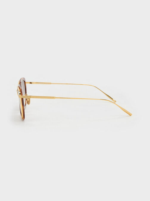 Tortoiseshell Metallic Rim Geometric-Frame Sunglasses, T. Shell, hi-res