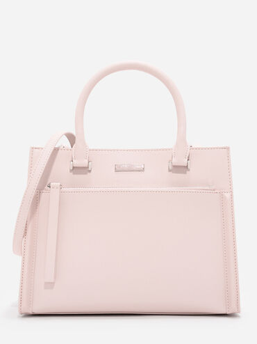 Front Zip Handbag, Pink, hi-res