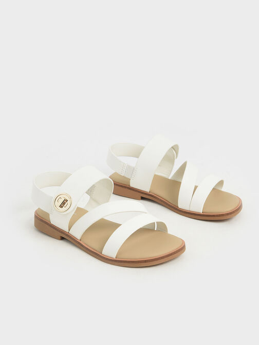 Girls' Yara Metallic Buckle Sandals, White, hi-res