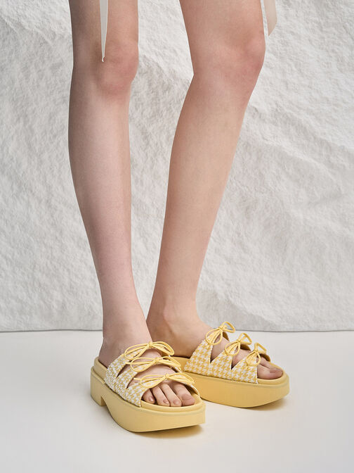 Sandalias de plataforma Dorri estampado houndstooth con triple lazo, Amarillo, hi-res