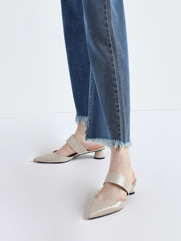 Thick Strap Cylindrical Heel Mules, Cream, hi-res