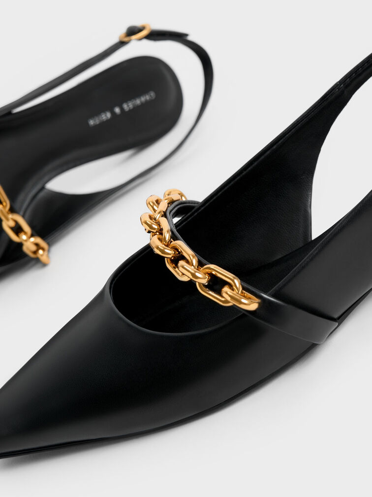 Chain-Link Strap Slingback Flats, Black, hi-res