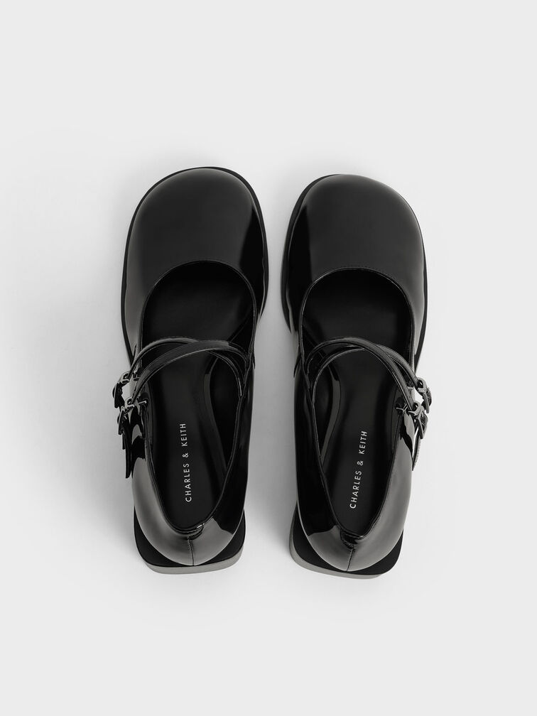 Patent Crossover Block Heel Mary Janes, Black, hi-res