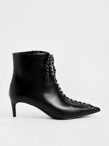 Nylon Lace-Up Ankle Boots, Black, hi-res