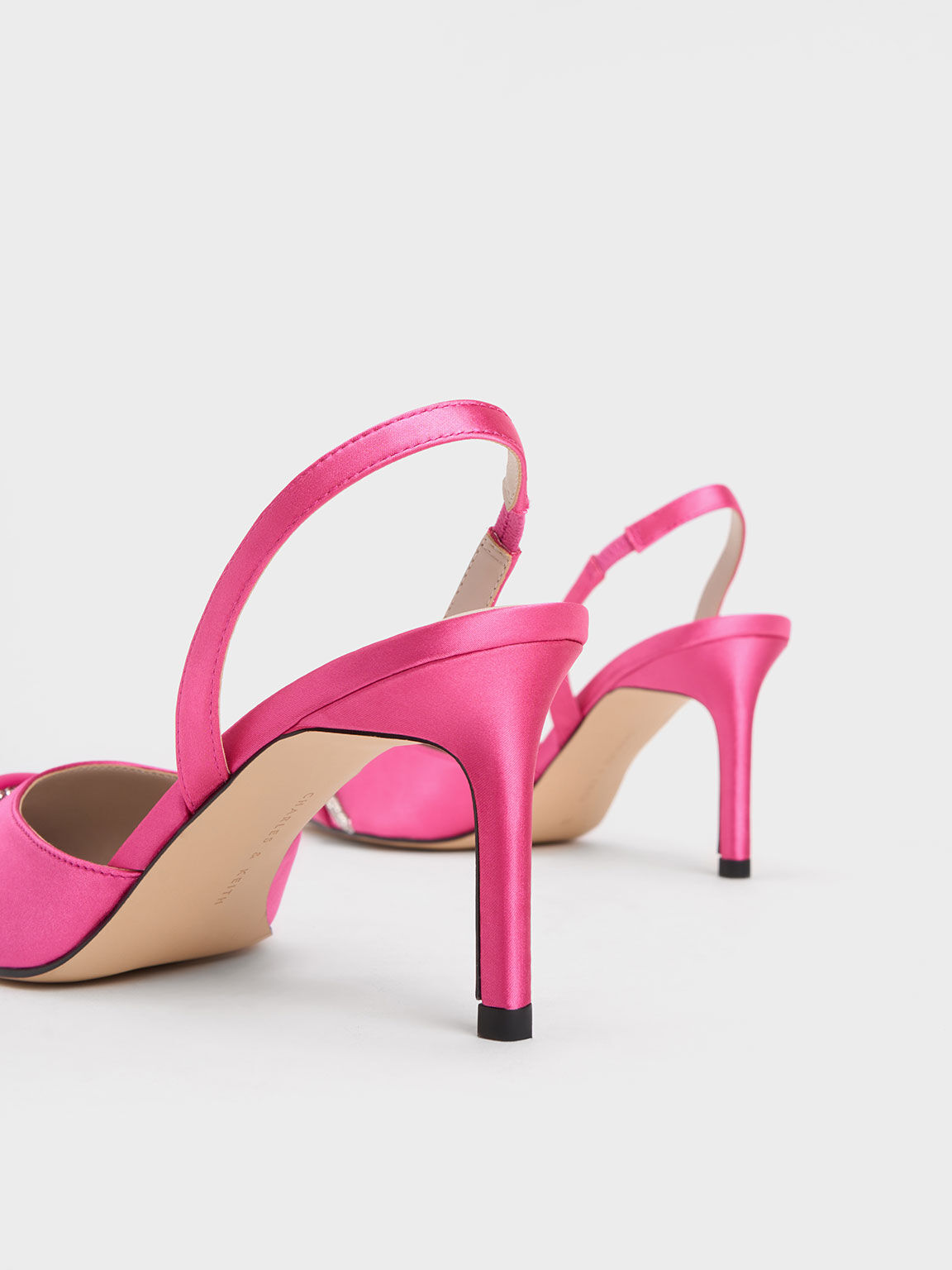 Twist Detail Satin Slingback Pumps, Pink, hi-res