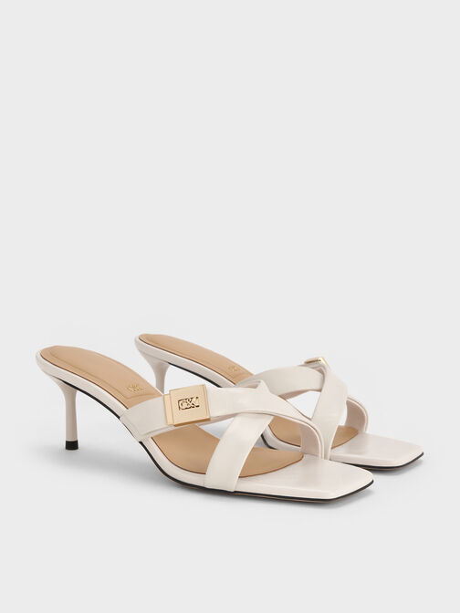 Cody Leather Crossover-Strap Heeled Sandals, Chalk, hi-res