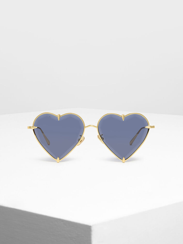 Thin Metal Frame Heart-Shaped Sunglasses, Blue, hi-res