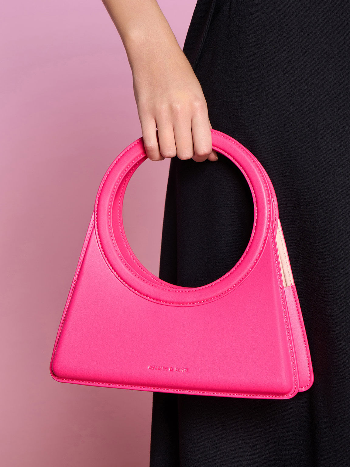 Camelia Circle Handle Geometric Bag, Fuchsia, hi-res