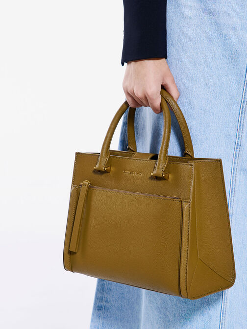 Anwen Structured Tote Bag, Khaki, hi-res