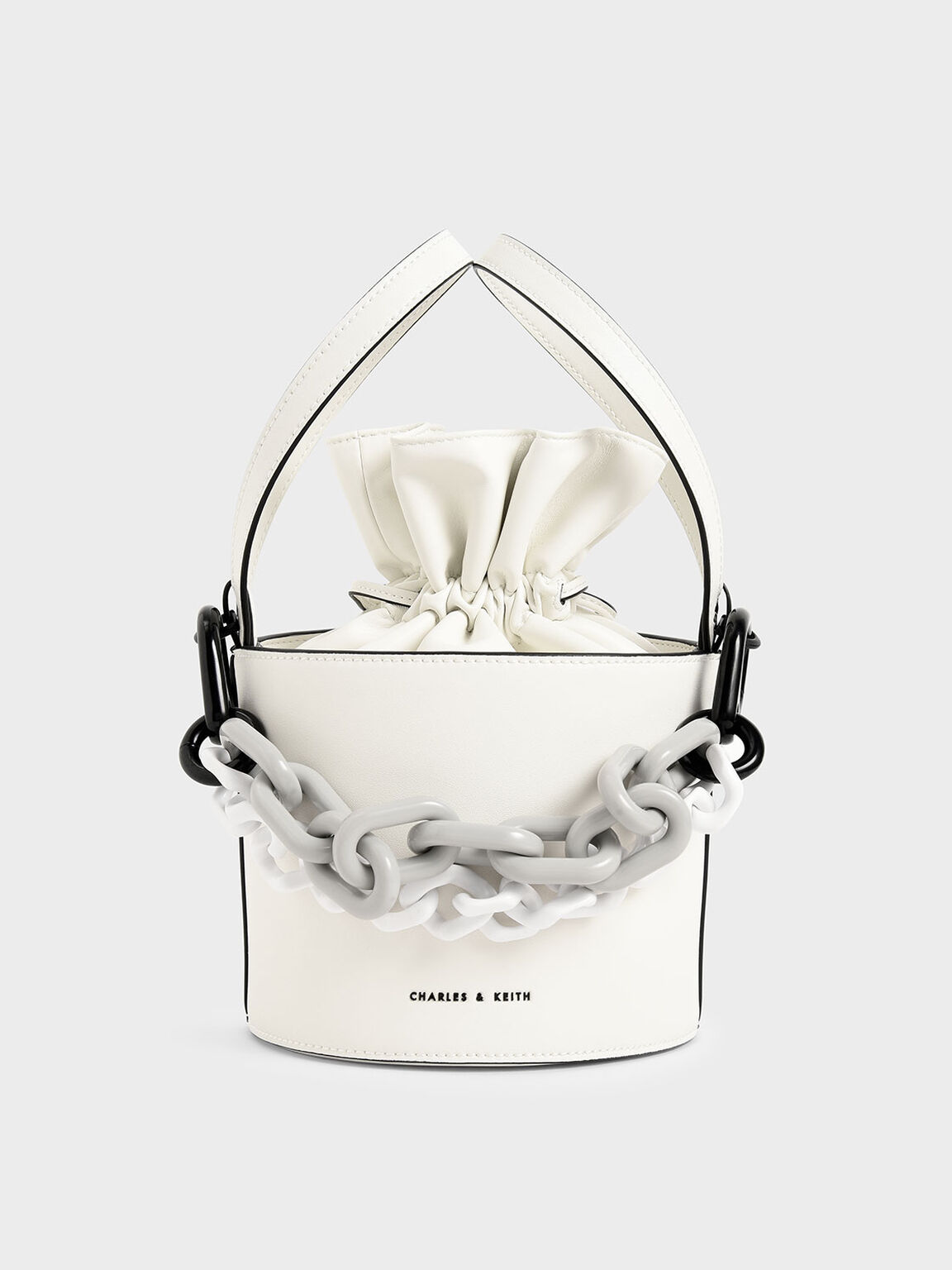 White Double Chain Link Bucket Bag Charles Keith Om