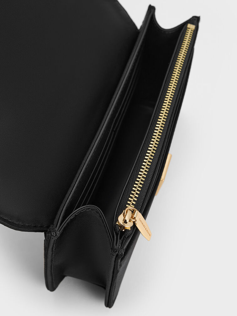 Mini bolso de satén con cadena y lentejuelas, Negro, hi-res