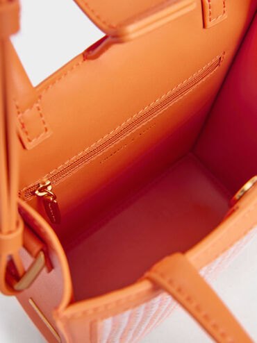 Tweed Double Handle Tote Bag, Orange, hi-res