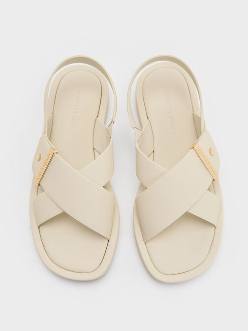 Crossover-Strap Slingback Sandals, Chalk, hi-res