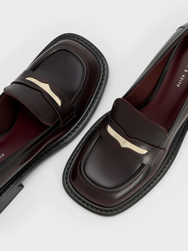 Metallic Penny Tab Loafers, Burgundy, hi-res