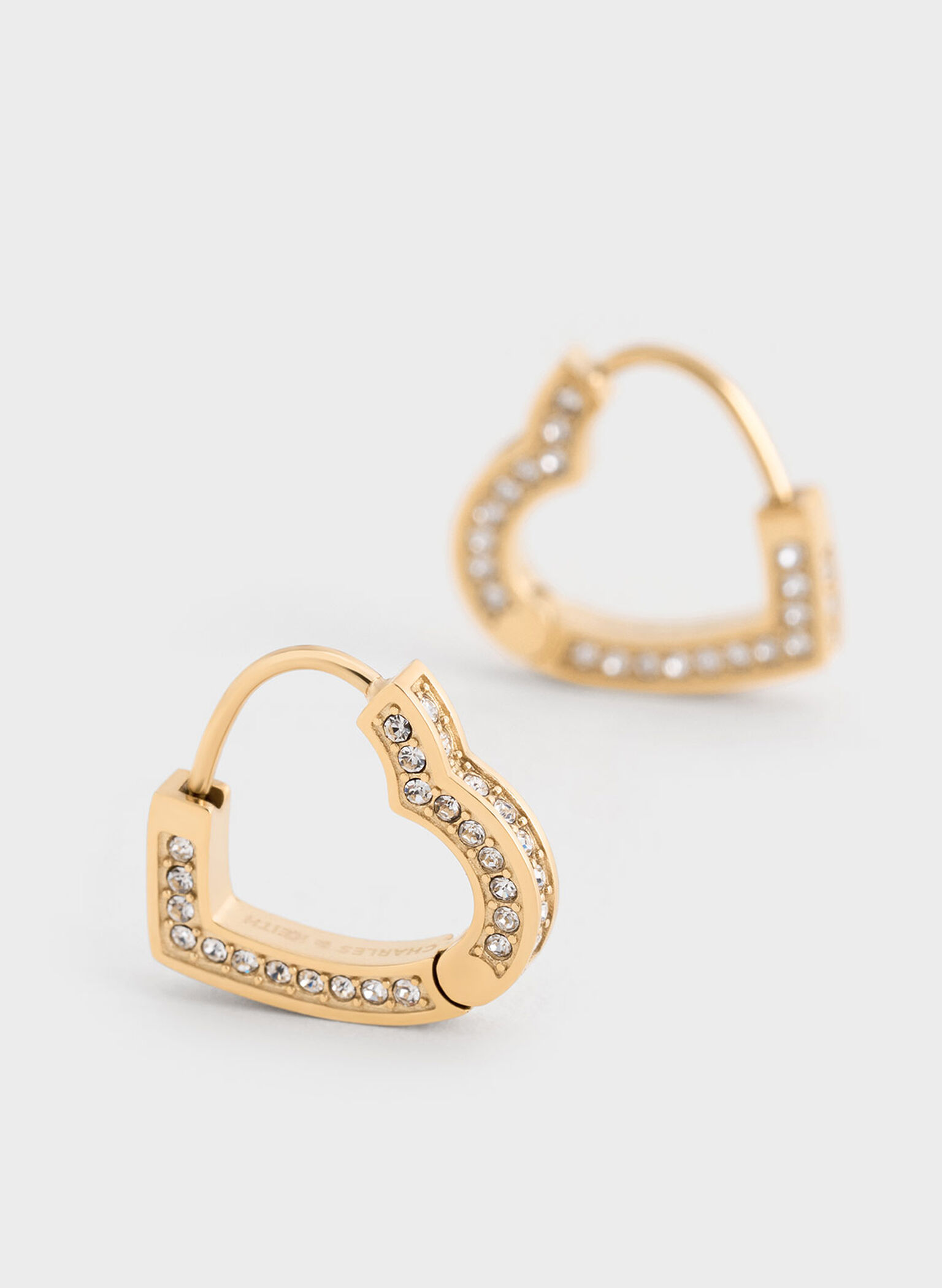 Malorie Crystal Heart Hoop Earrings, Gold, hi-res