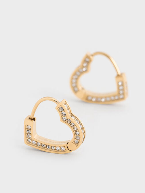 Malorie Crystal Heart Hoop Earrings, Gold, hi-res
