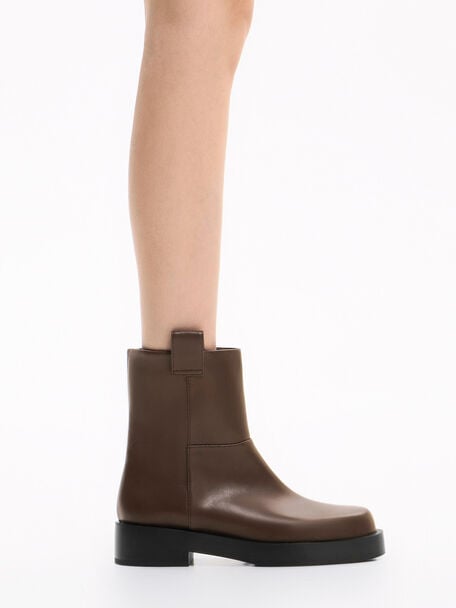 Double Pull-Tab Ankle Boots, Dark Brown, hi-res