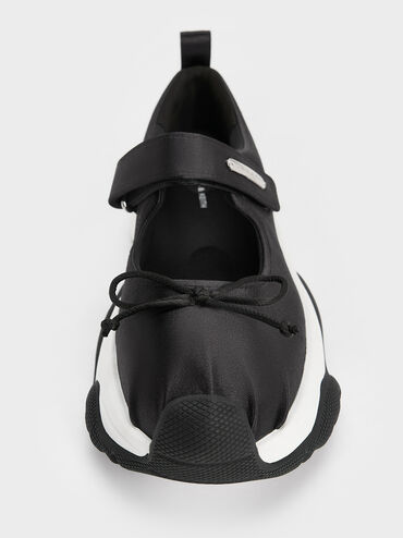 Satin Bow Two-Tone Mary Jane Sneakers, Black Textured, hi-res