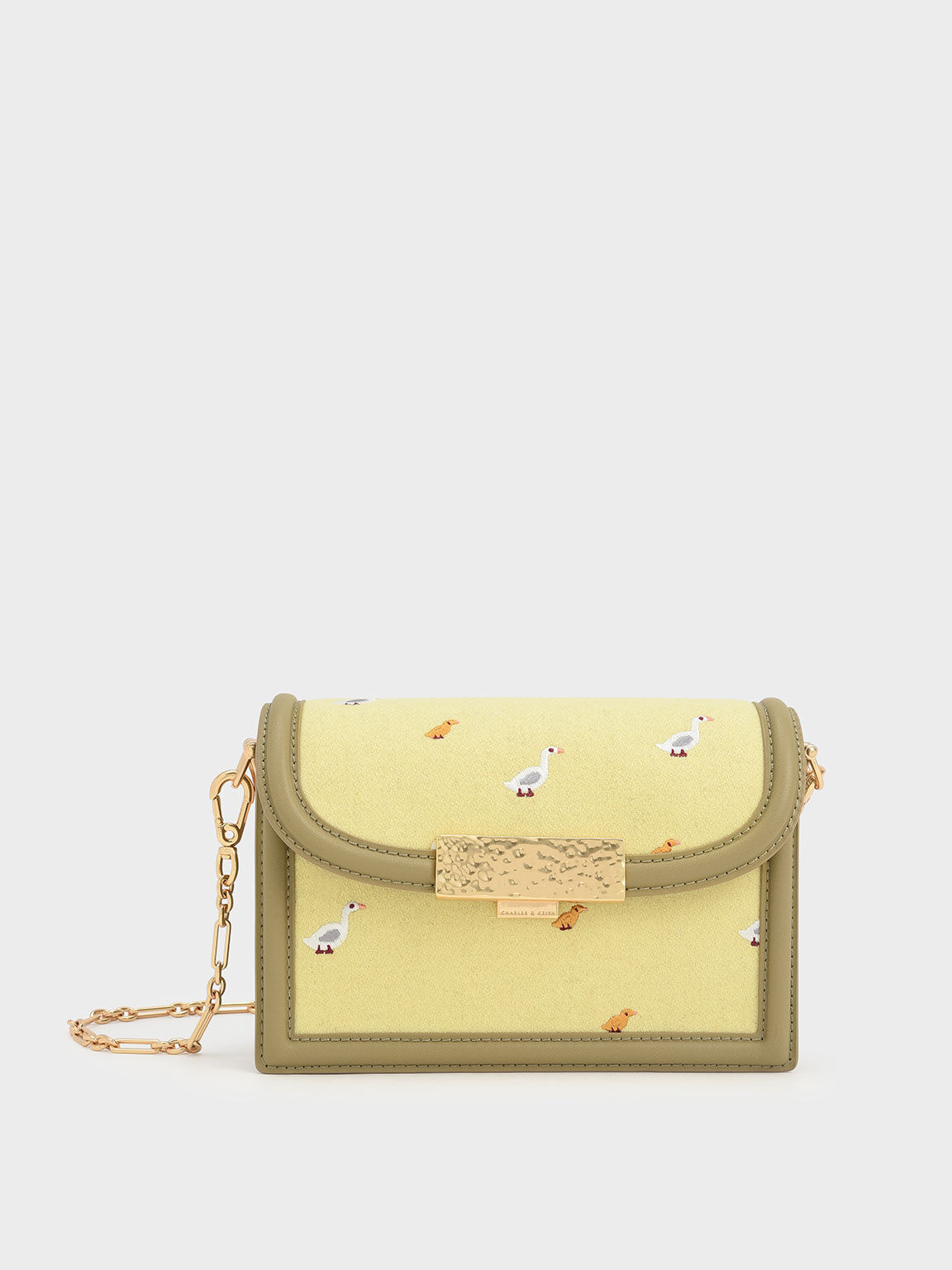 Genevieve Felt Metallic Push-Lock Clutch, Butter, hi-res