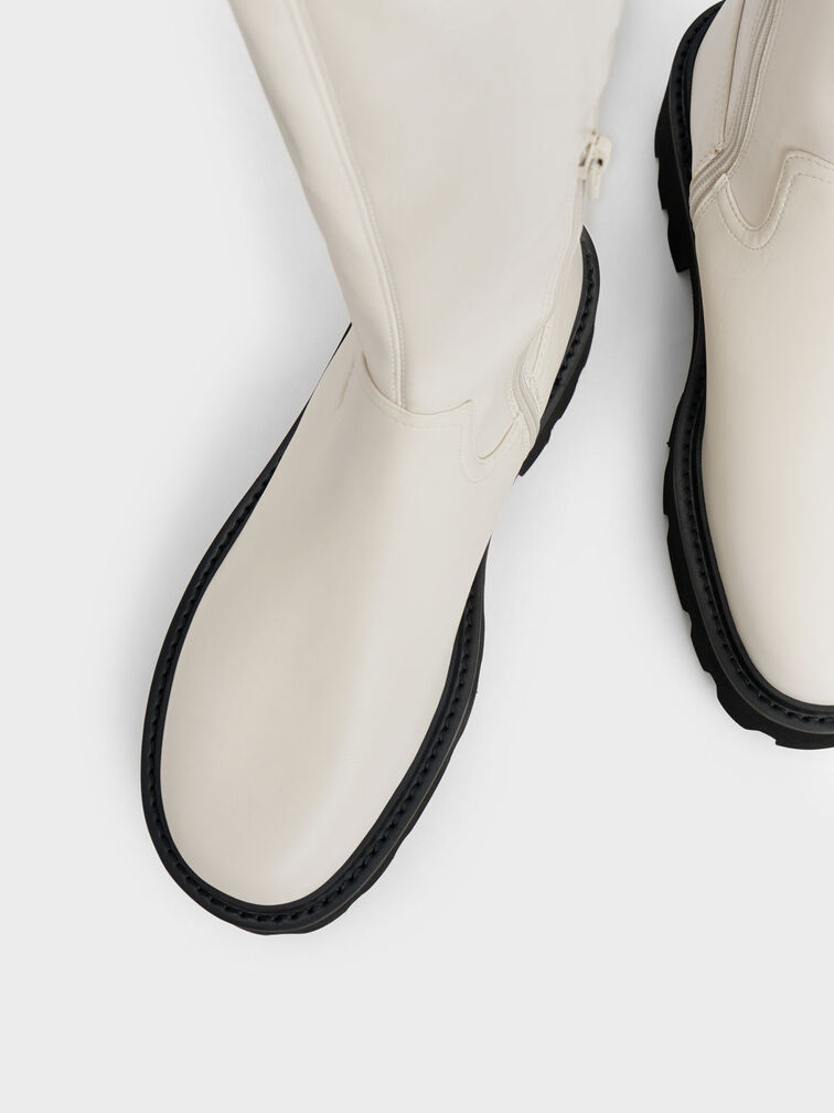 Chunky Platform Knee-High Boots, Chalk, hi-res