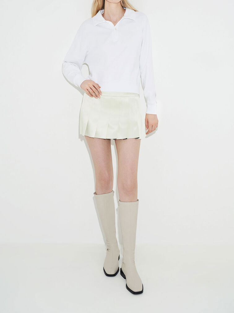 Sasky Knee High Flat Boots, Chalk, hi-res