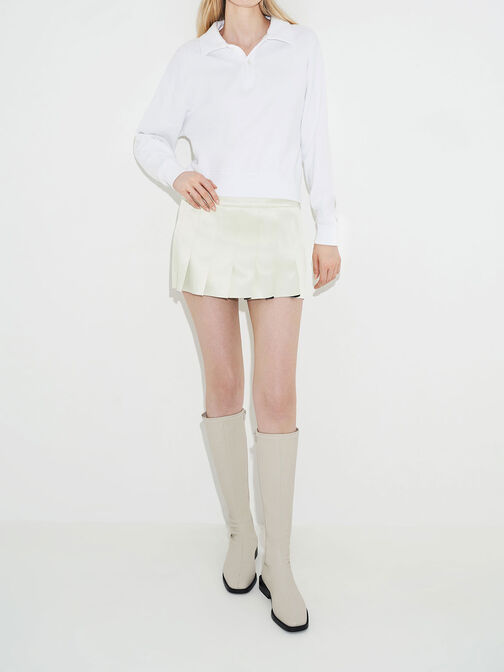 Sasky Knee High Flat Boots, Chalk, hi-res