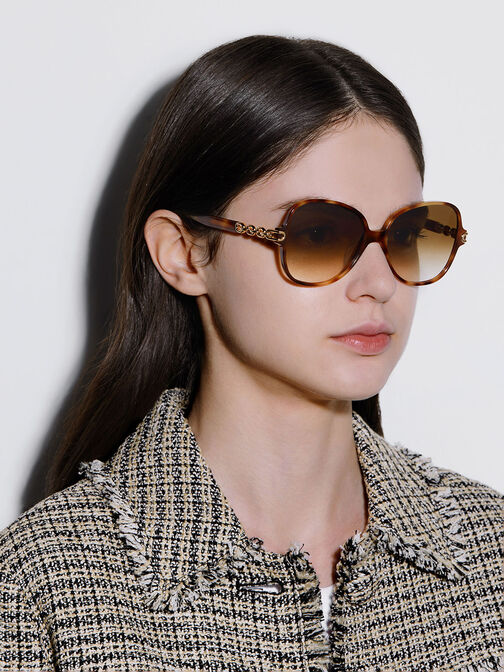 Chain-Link Oversized Butterfly Sunglasses, T. Shell, hi-res