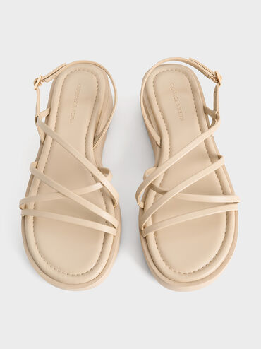 Strappy Ridged-Sole Flatform Sandals, Taupe, hi-res