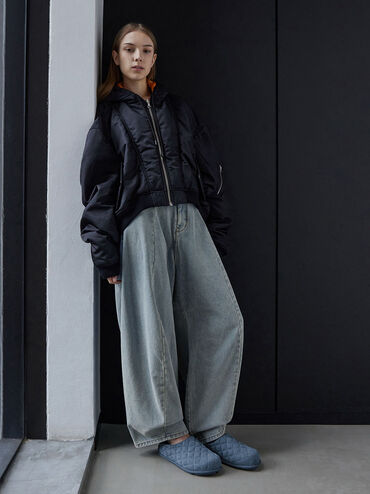 Quilted Flatform Mules, Denim Blue, hi-res