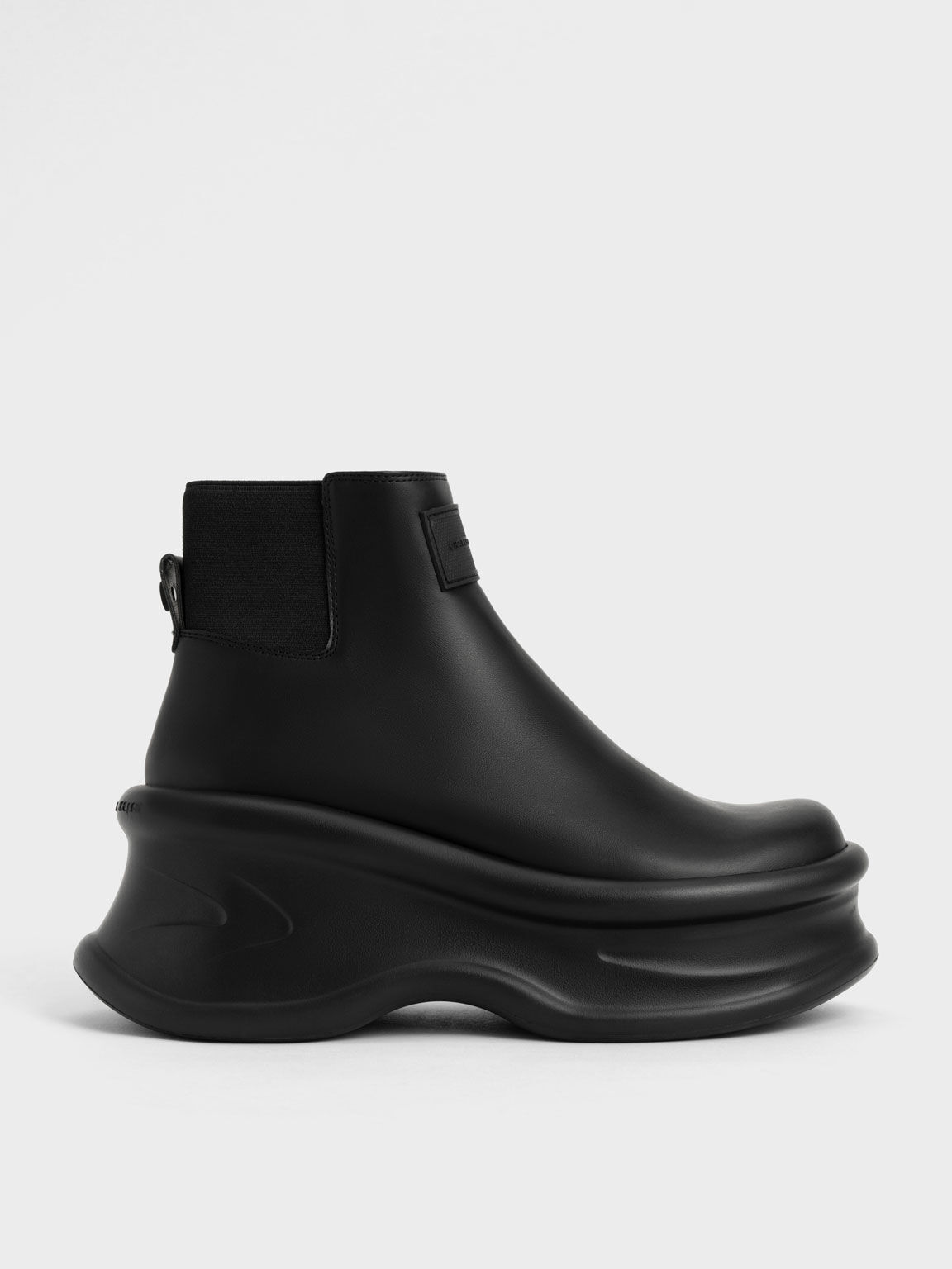 Curved Platform Ankle Boots, Black, hi-res