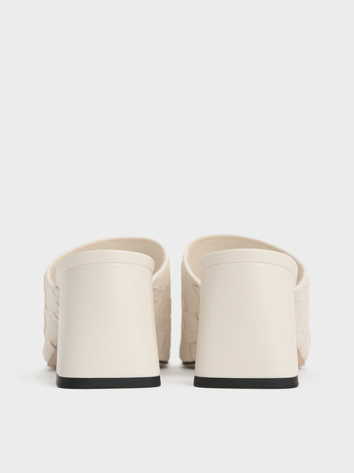 Mules de tacón con punta cuadrada entrelazada, Blanco tiza, hi-res
