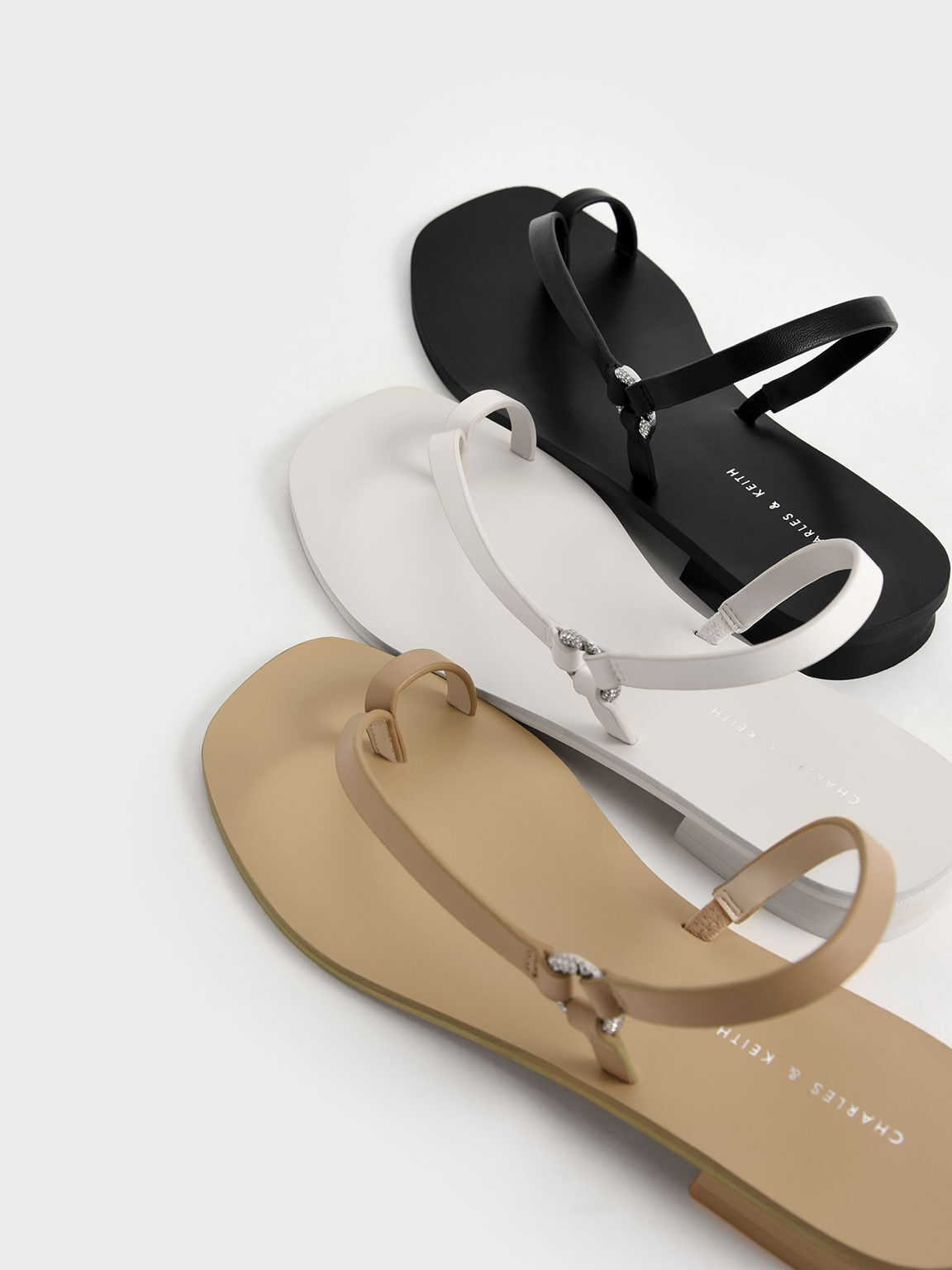 Toe Ring Asymmetric Flat Sandals, Black, hi-res