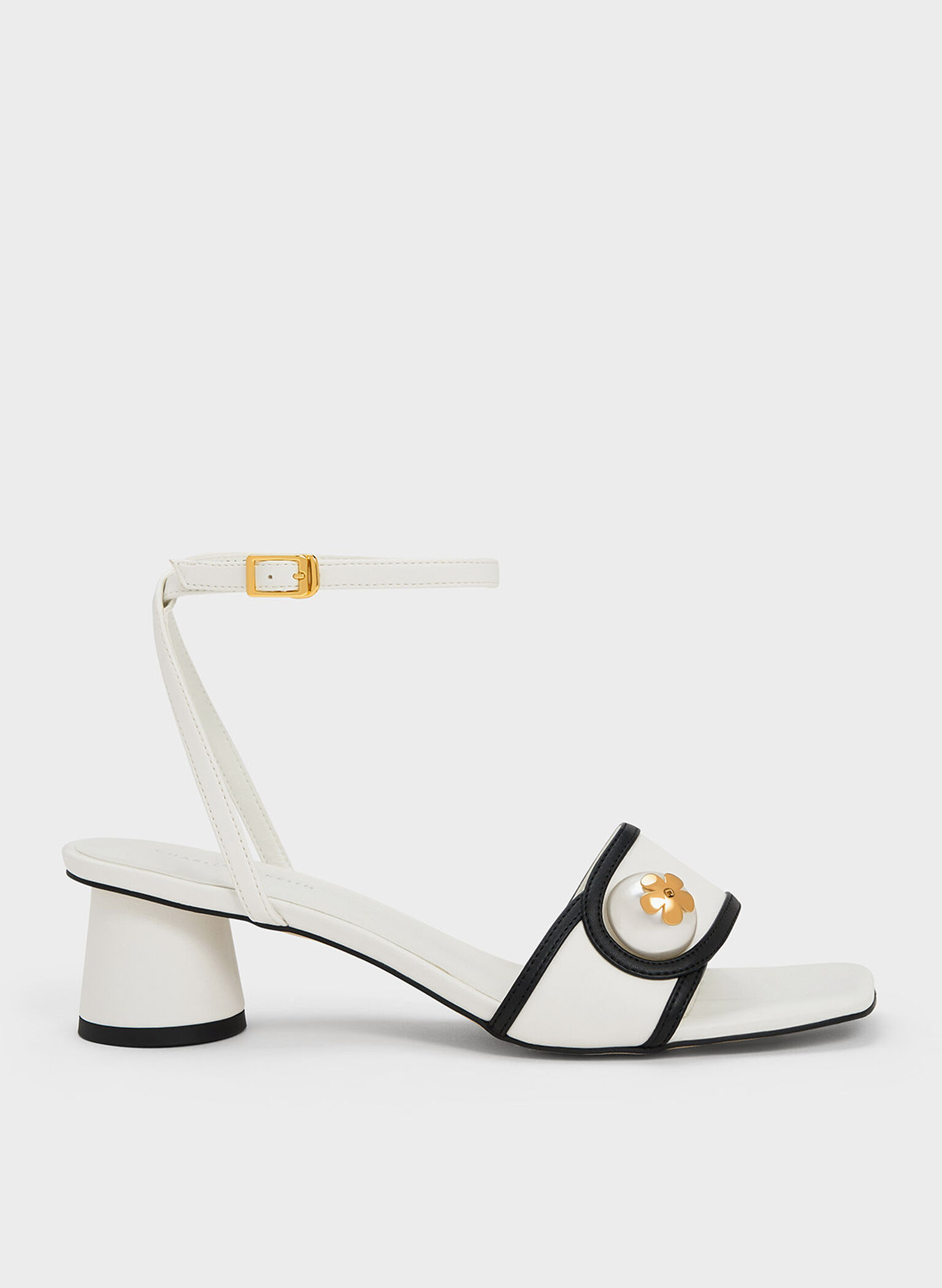 White Pearl-Embellished Sandals - CHARLES & KEITH US